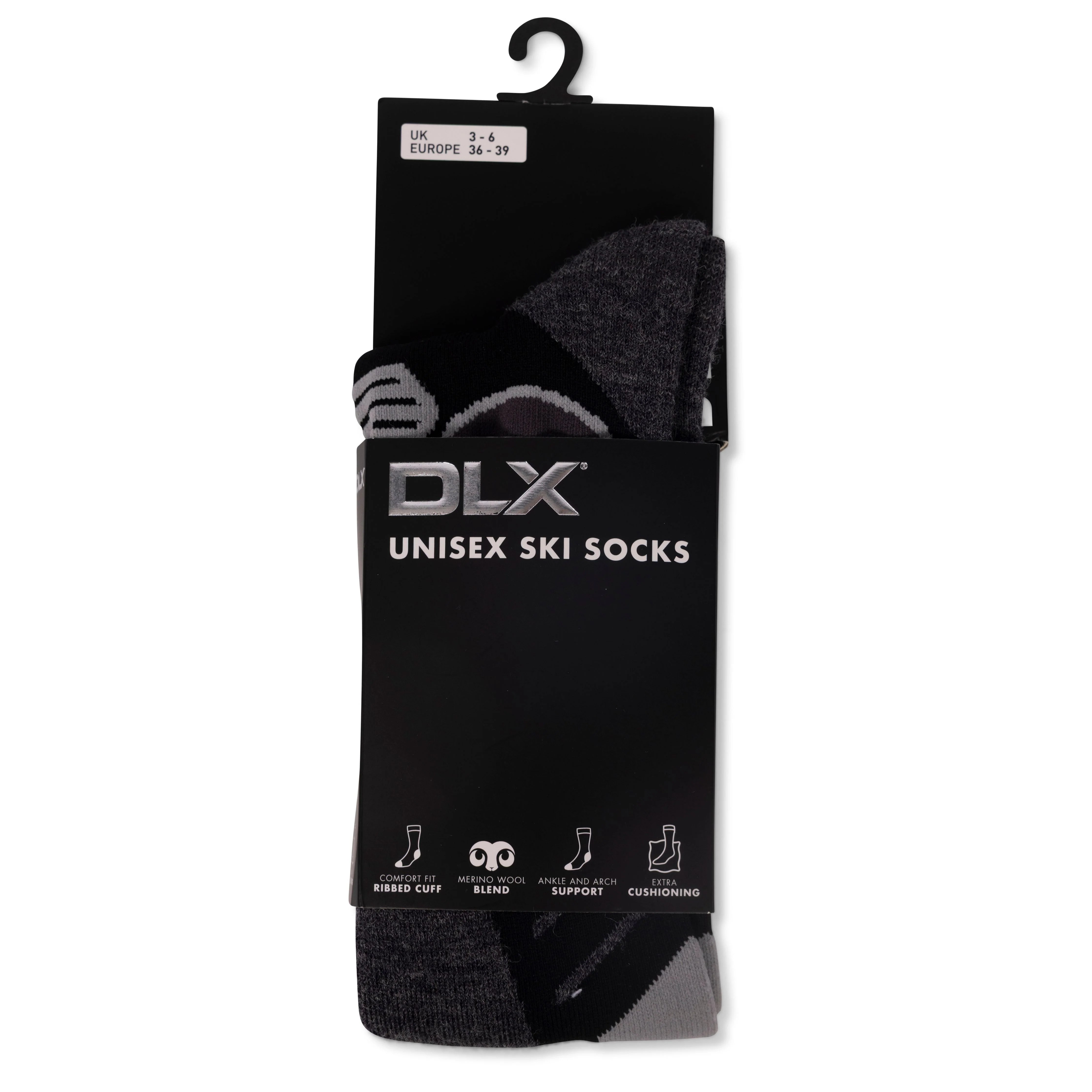 Anselm Unisex Adults DLX Merino Wool Blend Ski Socks in Black - Image 6
