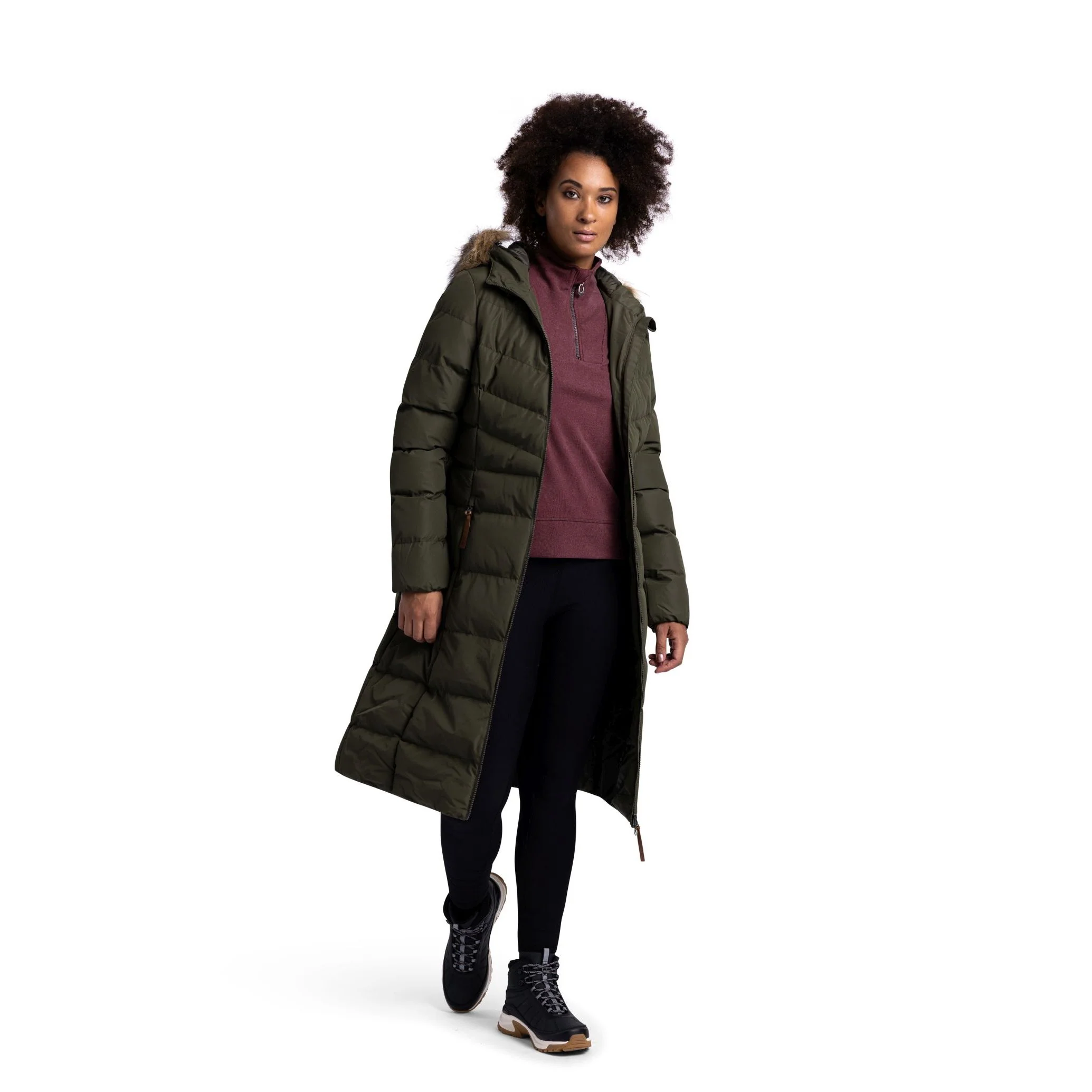 Audrey Women’s Quilted Padded Long Jacket – Dark Vine