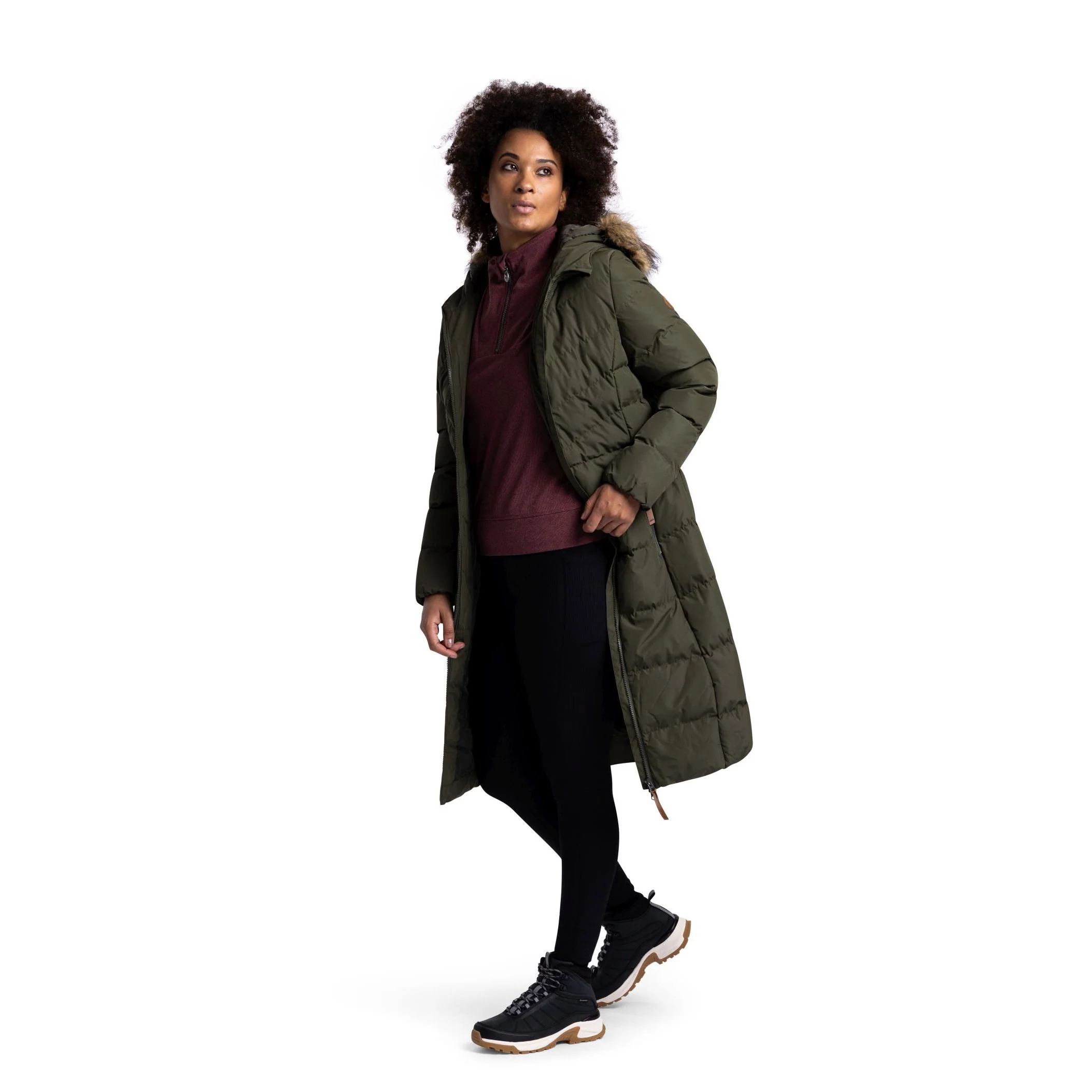 Audrey Women’s Quilted Padded Long Jacket – Dark Vine - Image 2