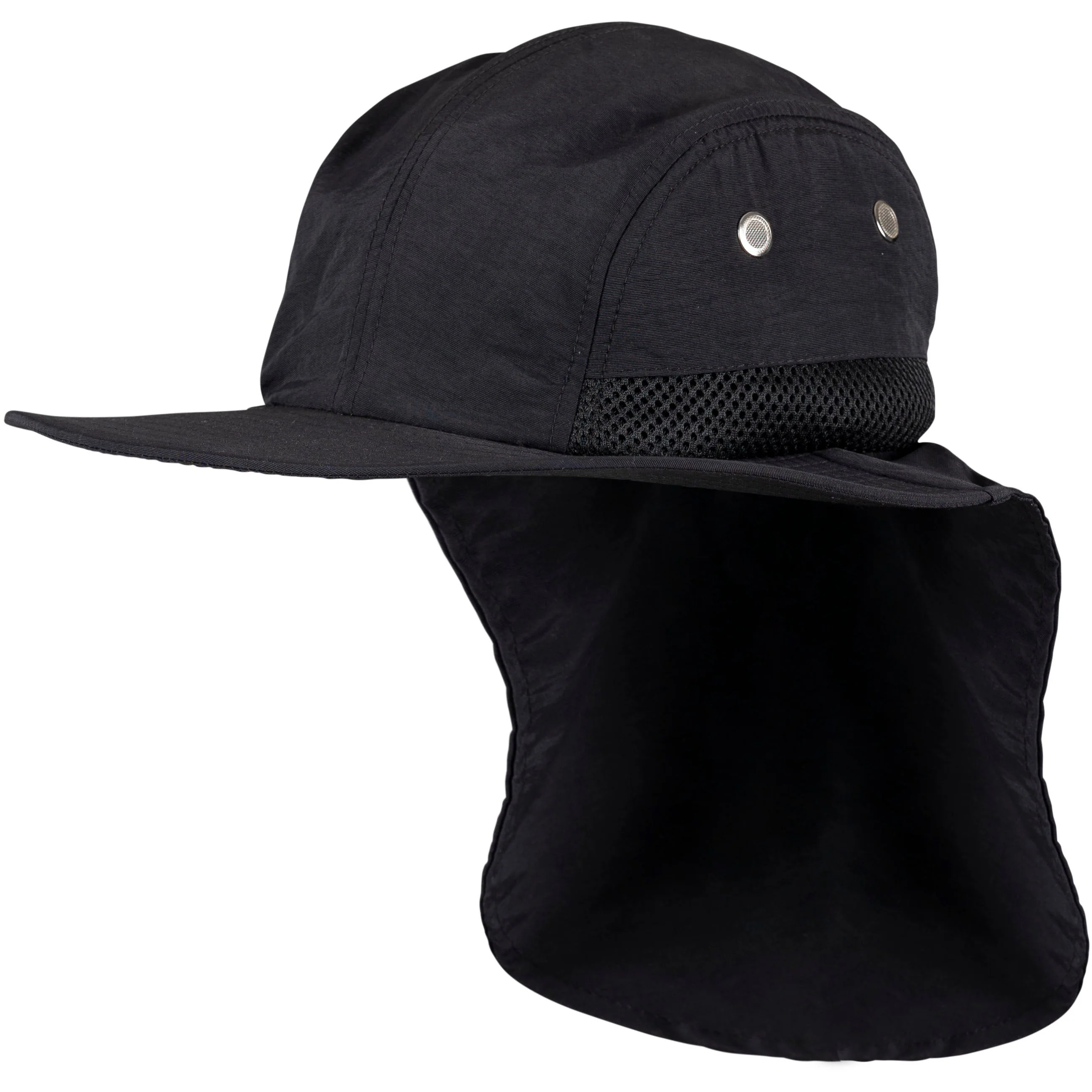 Caspian Unisex Wide Brim Cap with Neck Covering in Black - Image 2