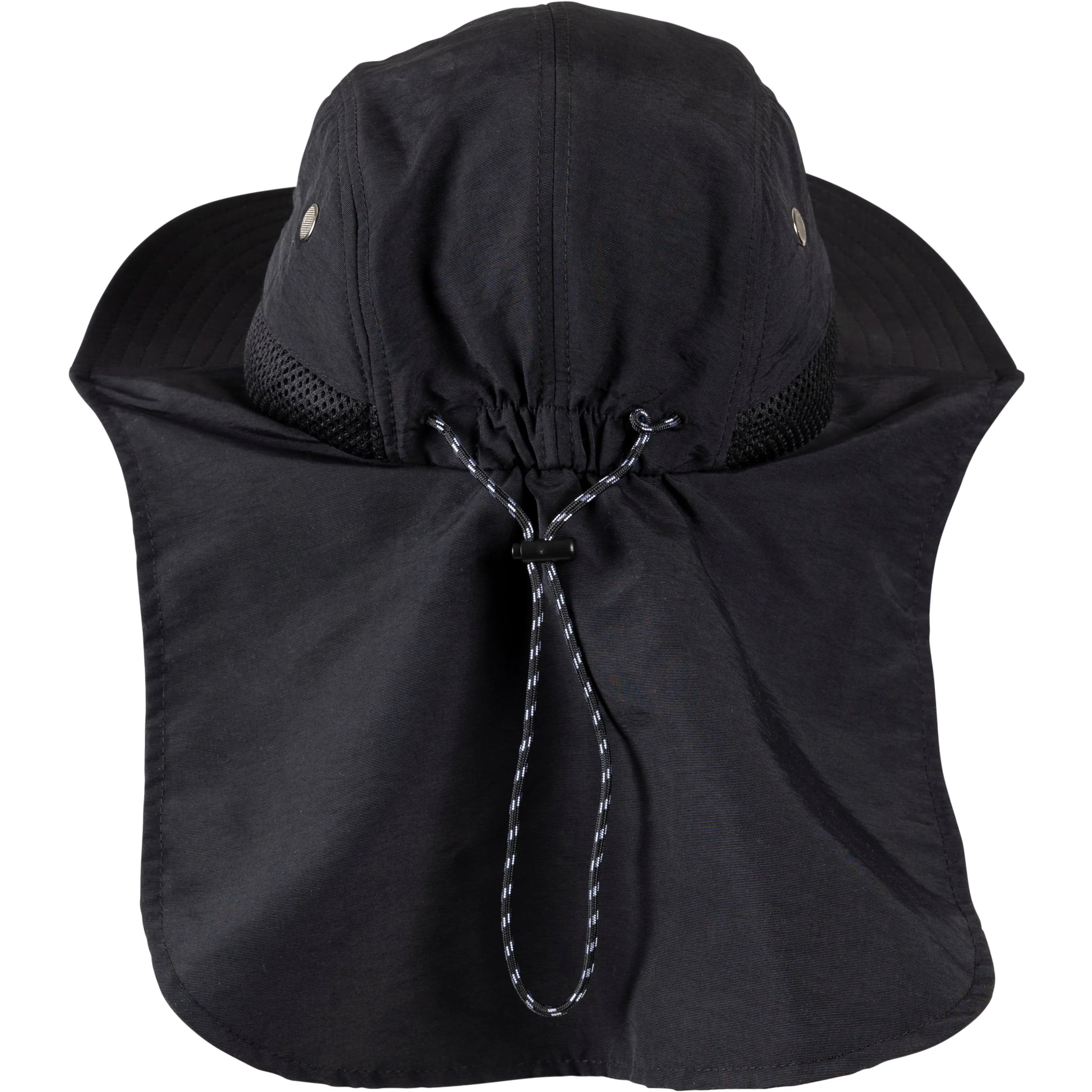 Caspian Unisex Wide Brim Cap with Neck Covering in Black - Image 3