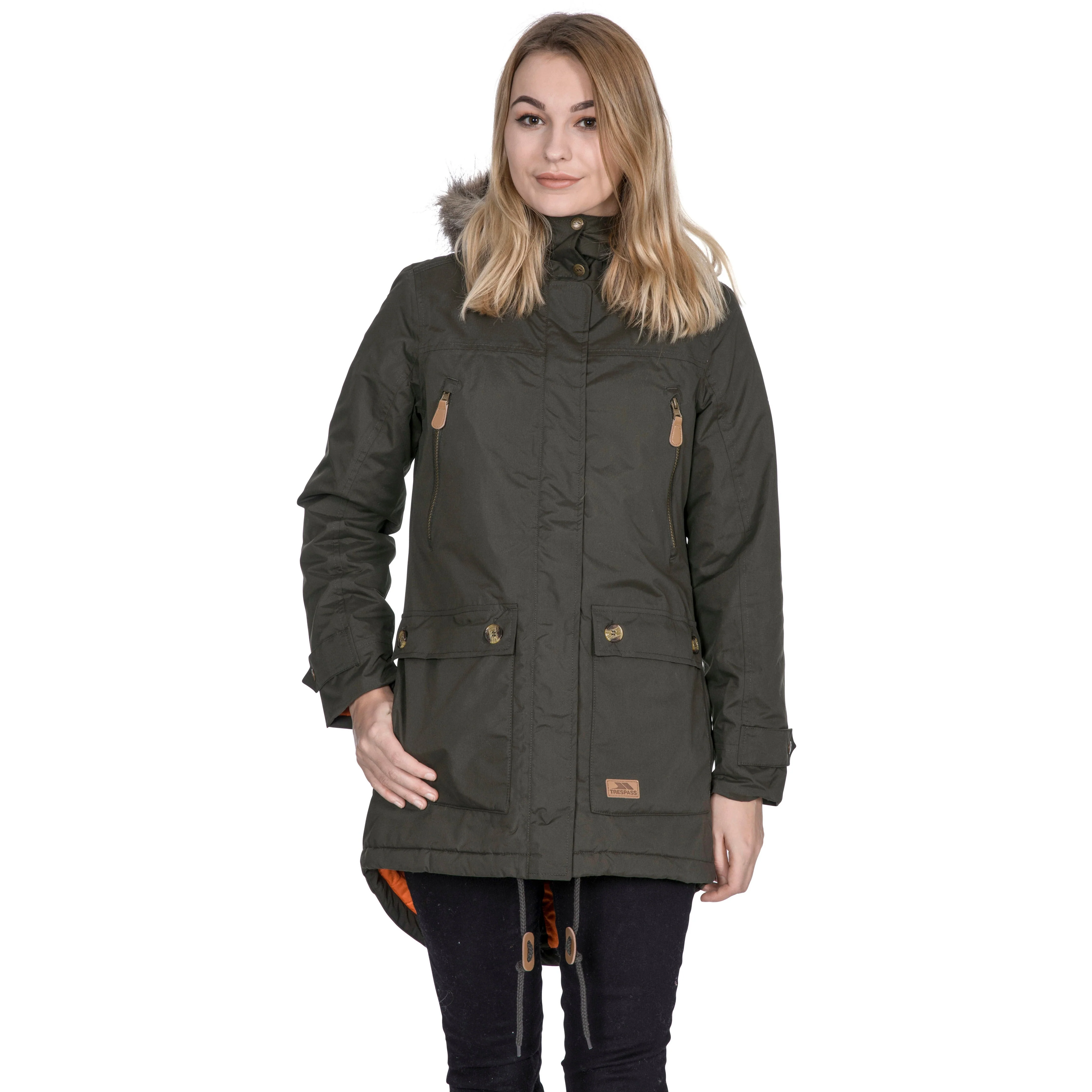 Clea Womens Waterproof Padded Parka Jacket in Khaki