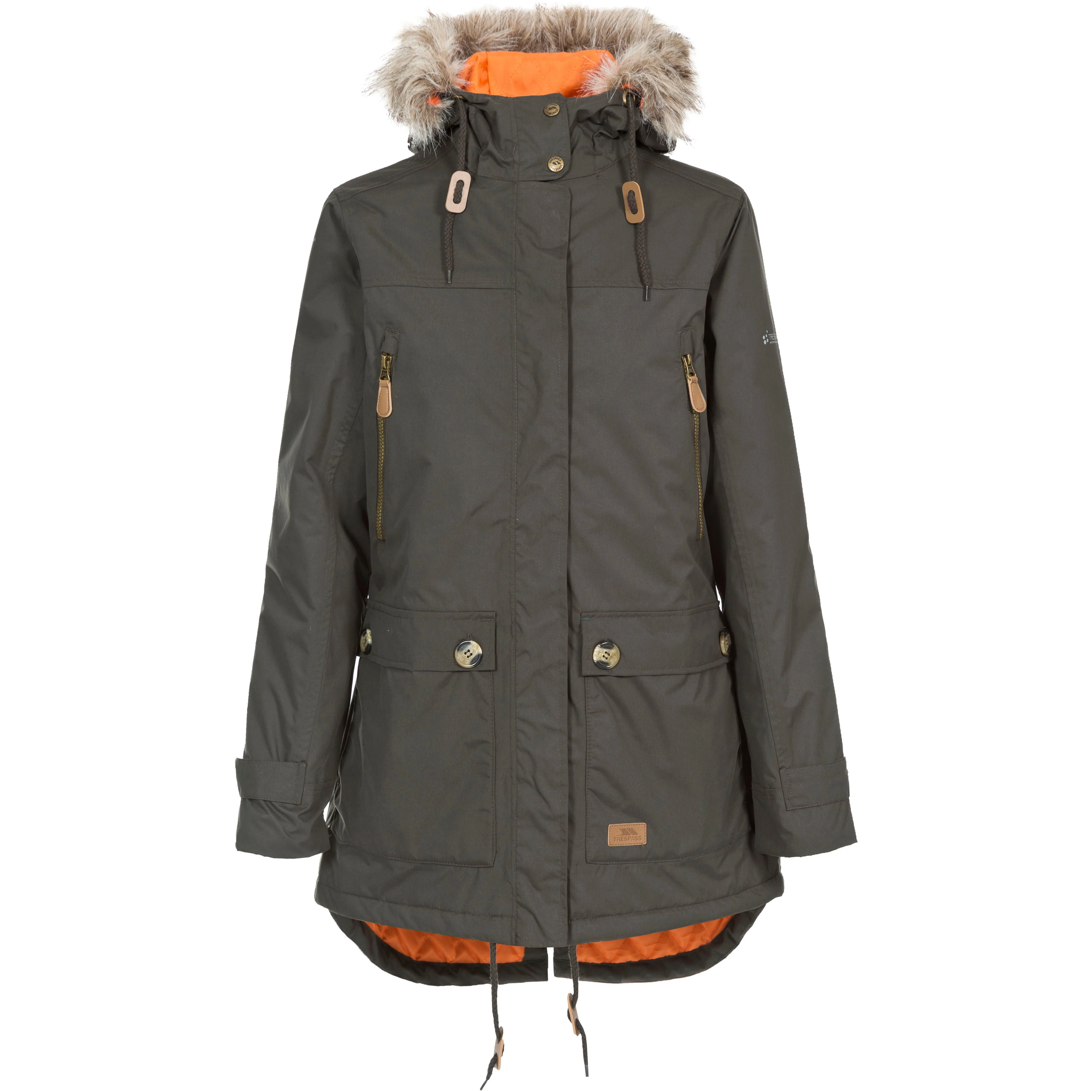 Clea Womens Waterproof Padded Parka Jacket in Khaki - Image 2