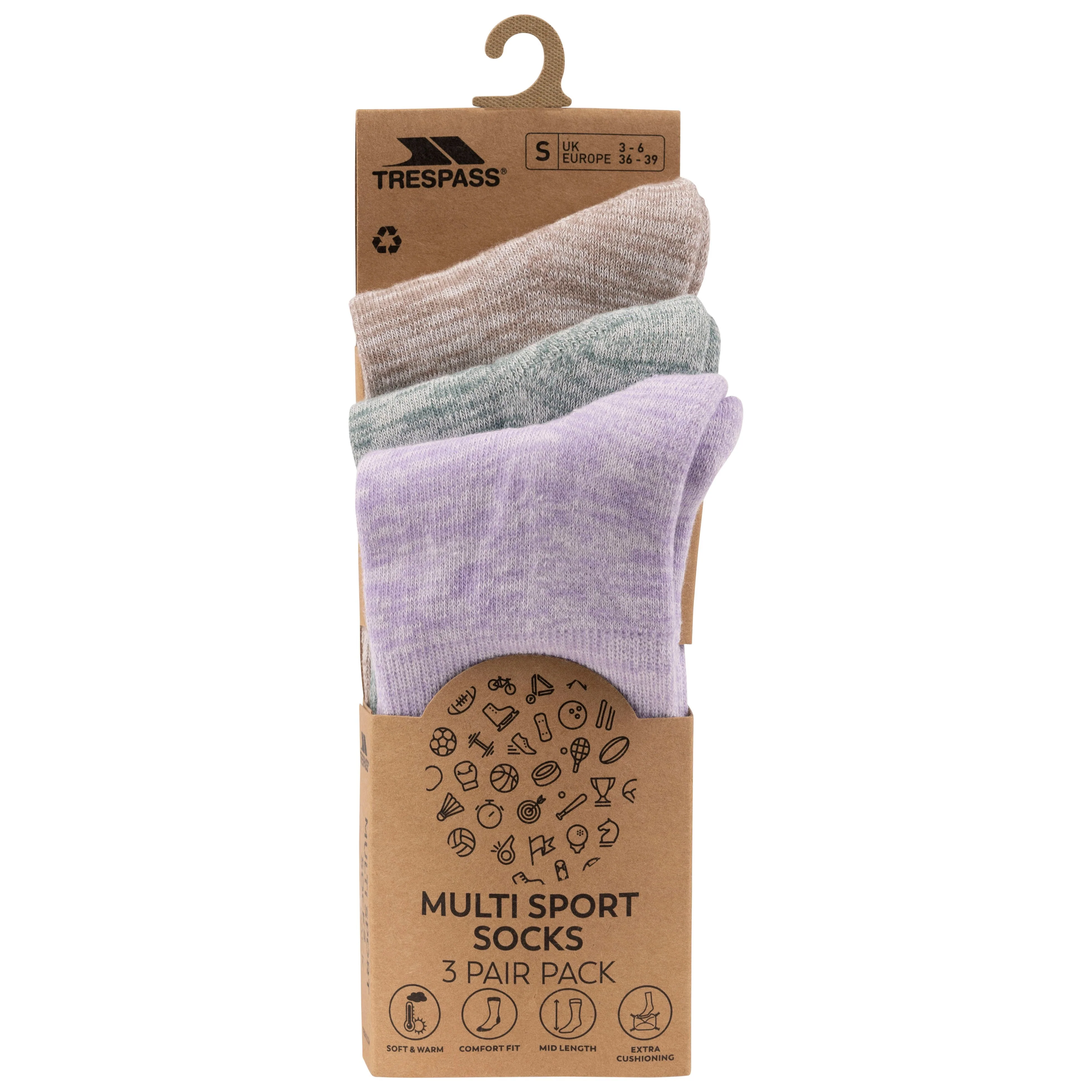 Helvellyn Women's Everyday Socks 3 Pair Pack in Gelsomino / Green / Oatmeal