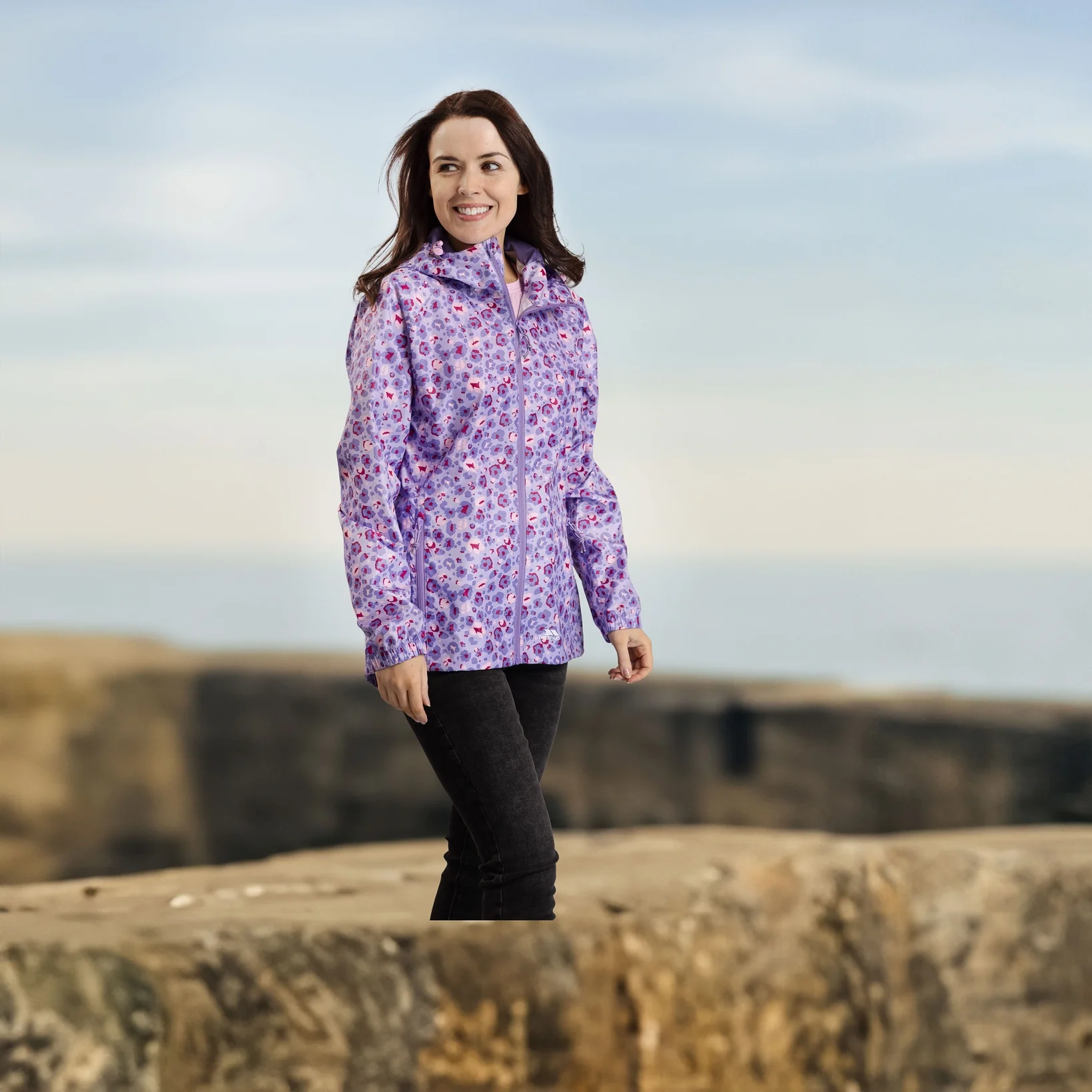 Indulge Womens Unpadded Packaway Waterproof Jacket in Gelsomino Print - Image 2