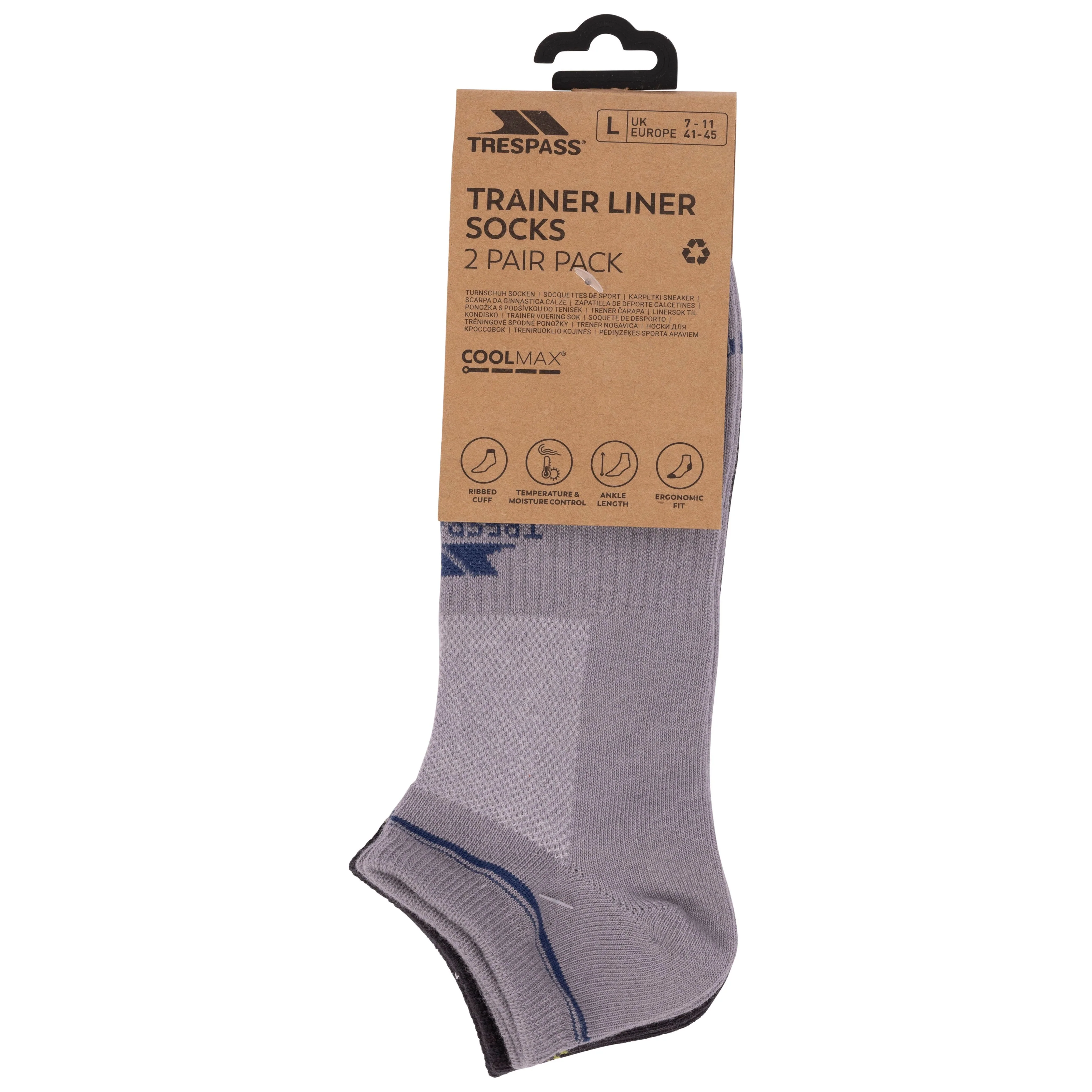 Isolate Unisex Trainer Socks 2 Pack in Platinum / Dark Grey