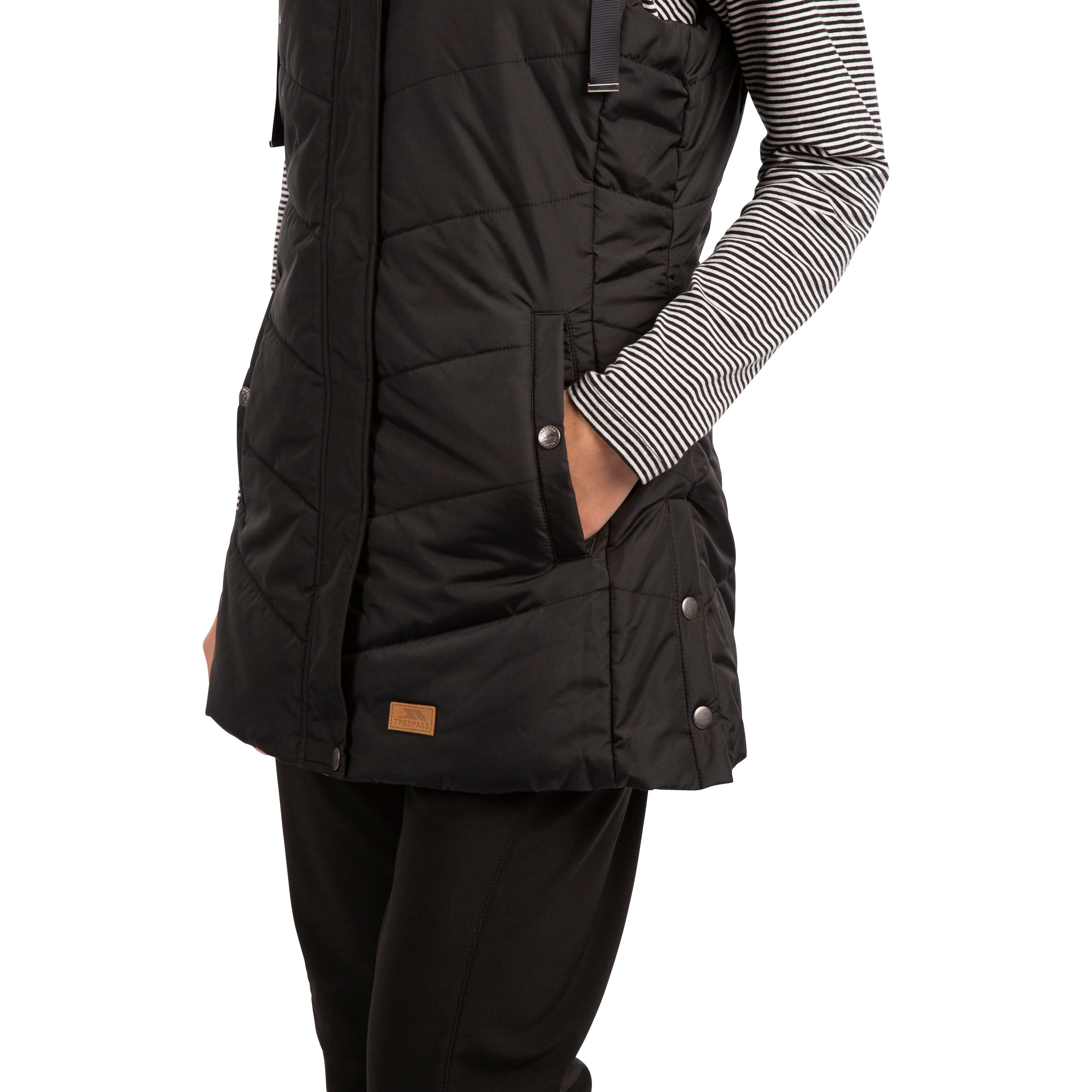 Juniper Women's Longer Padded Gilet / Bodywarmer in Black - Image 2
