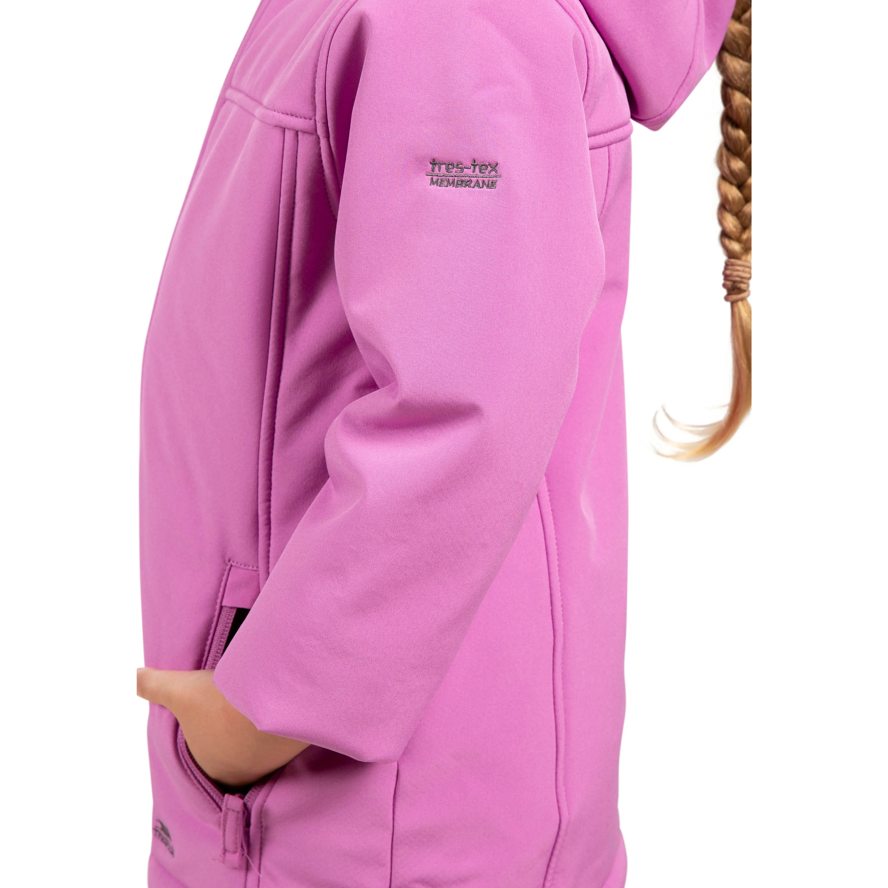Kristen Girls' Long Hooded Softshell Jacket in Deep Pink - Image 7