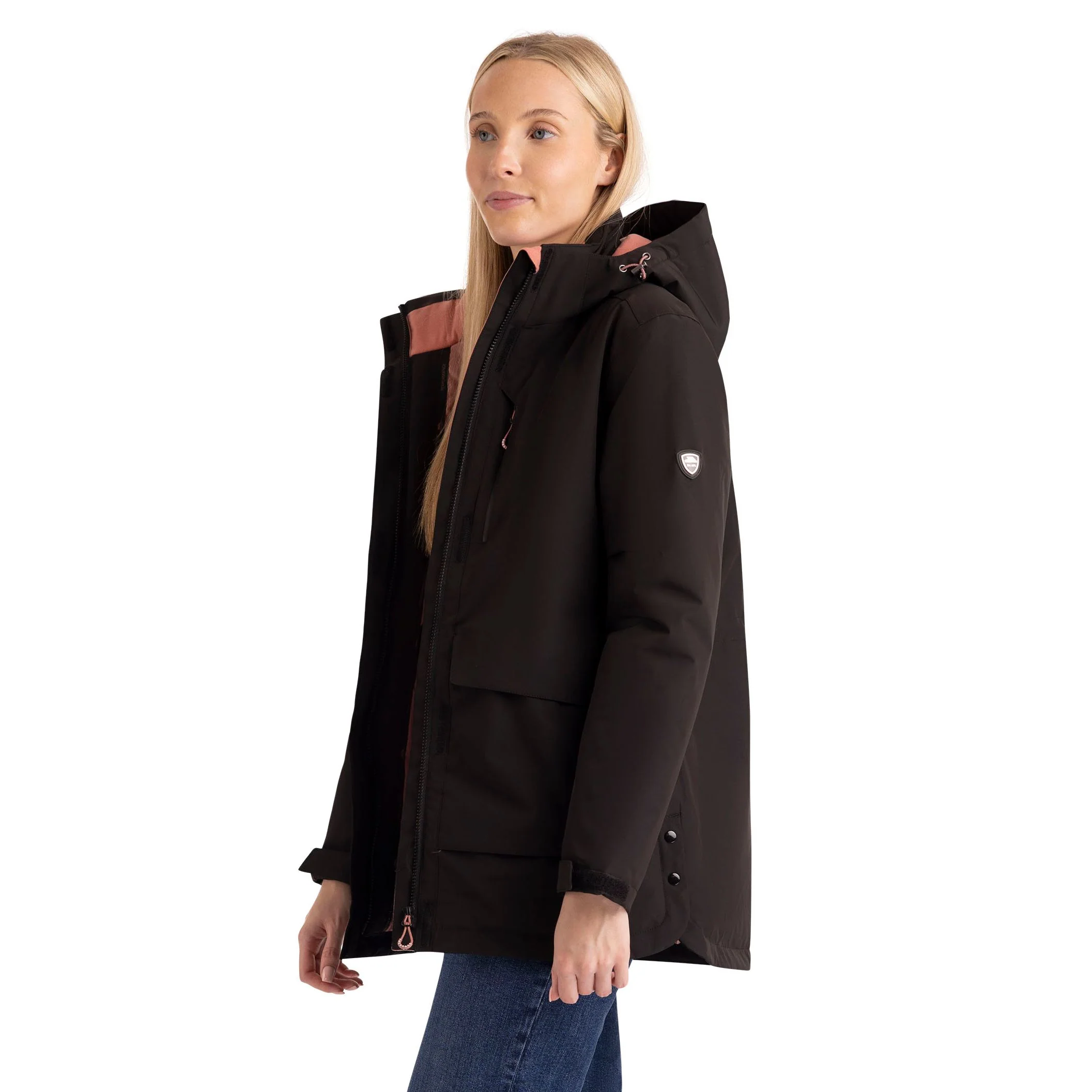 Hosho Womens Lightly Padded Waterproof Jacket in Black - Image 2