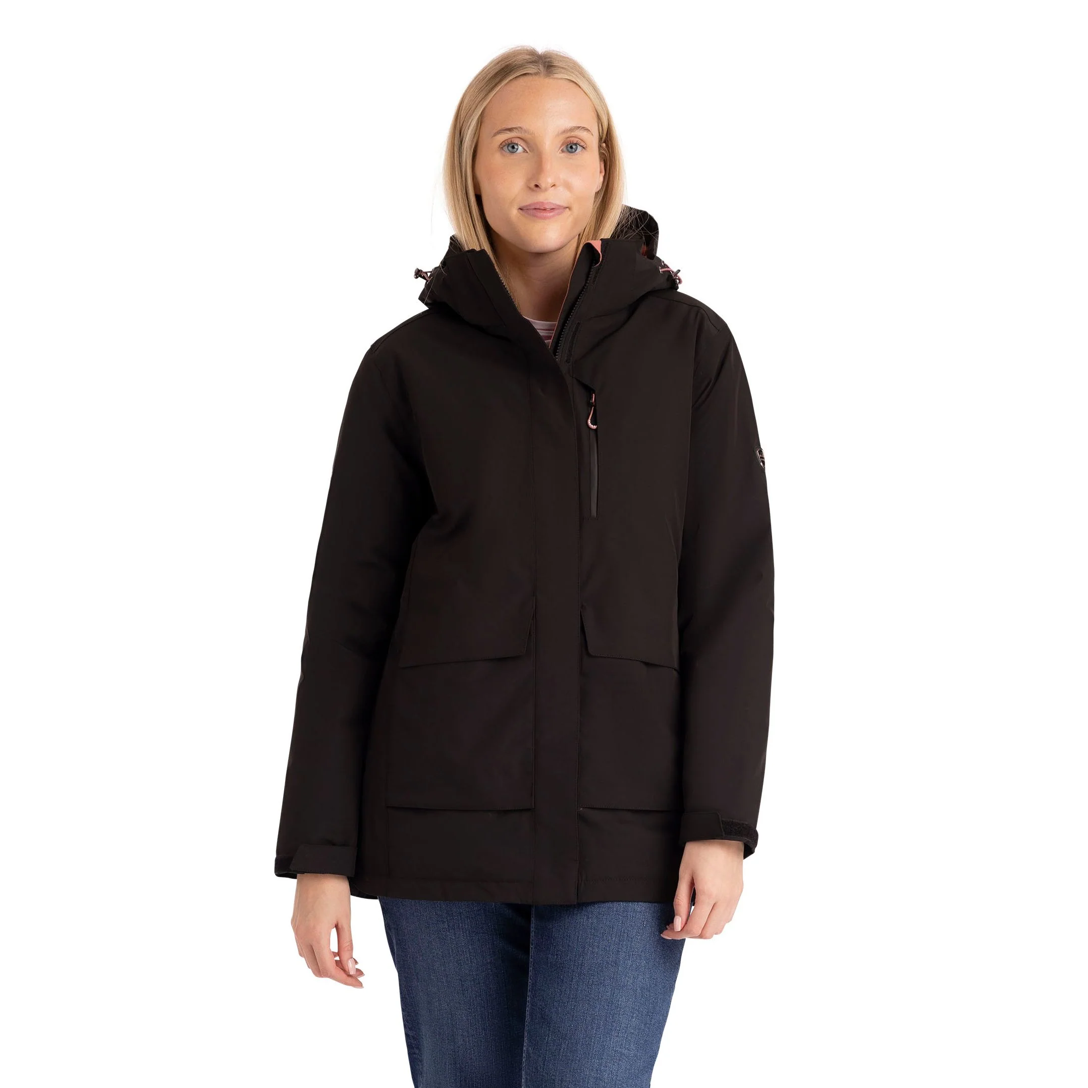 Hosho Womens Lightly Padded Waterproof Jacket in Black - Image 5