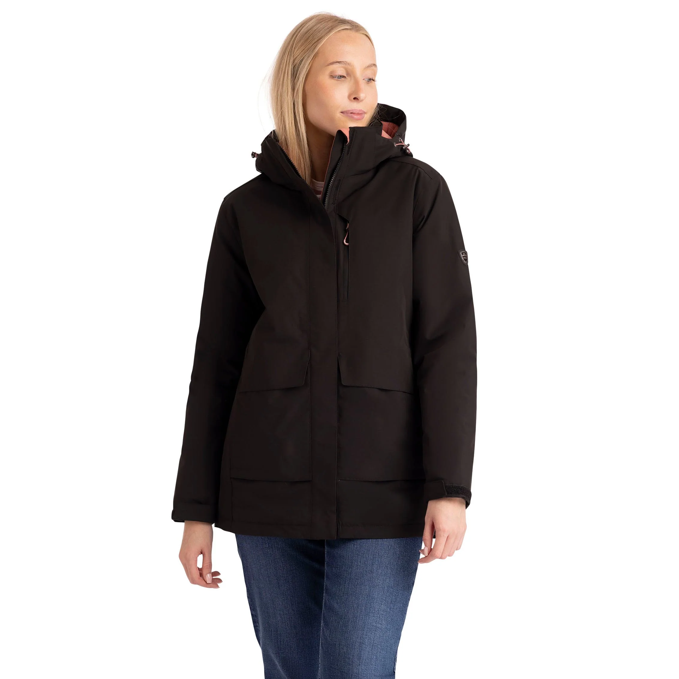 Hosho Womens Lightly Padded Waterproof Jacket in Black - Image 7