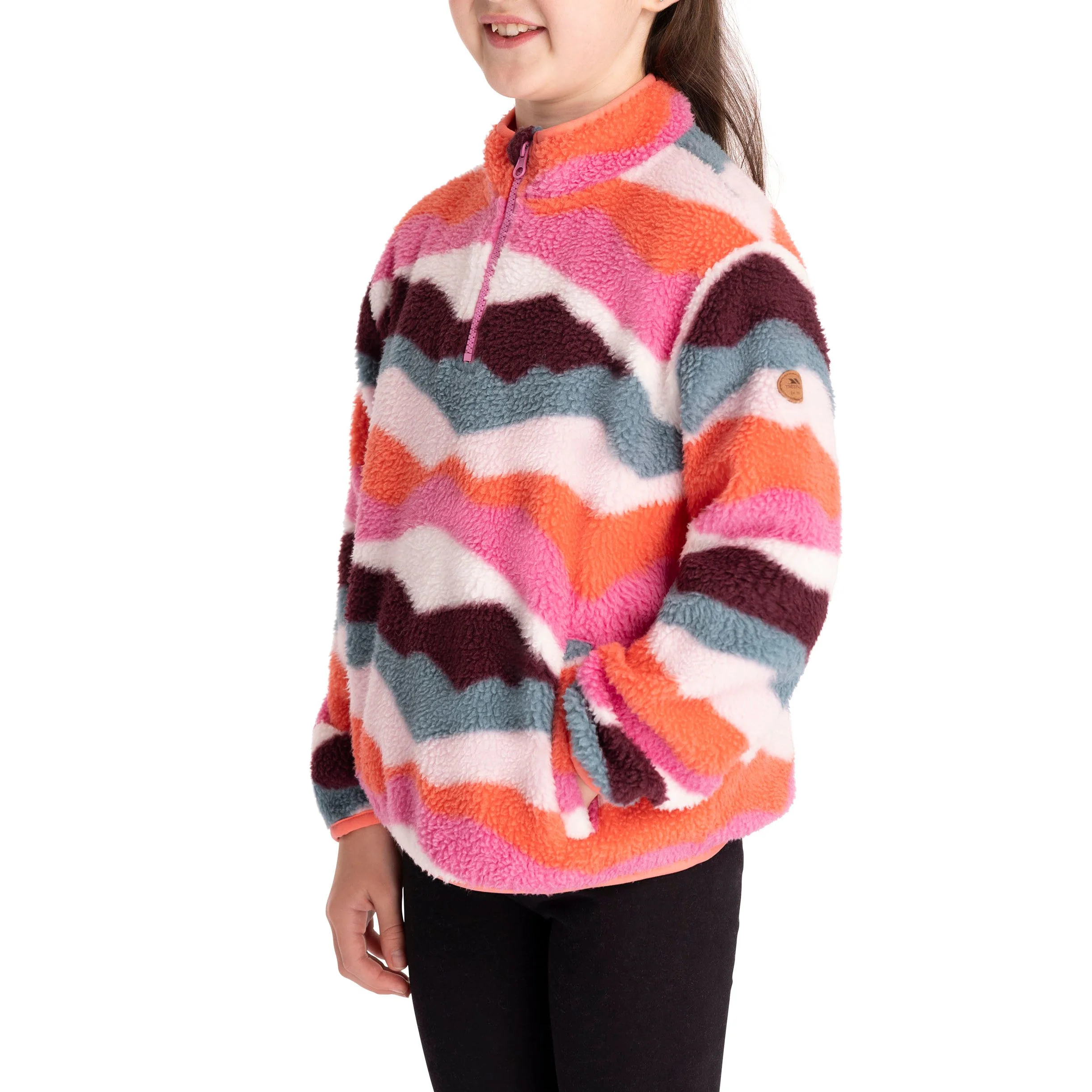 Ovie Kids Sherpa 1/2 Zip Fleece in Pink Mountain Print - Image 6