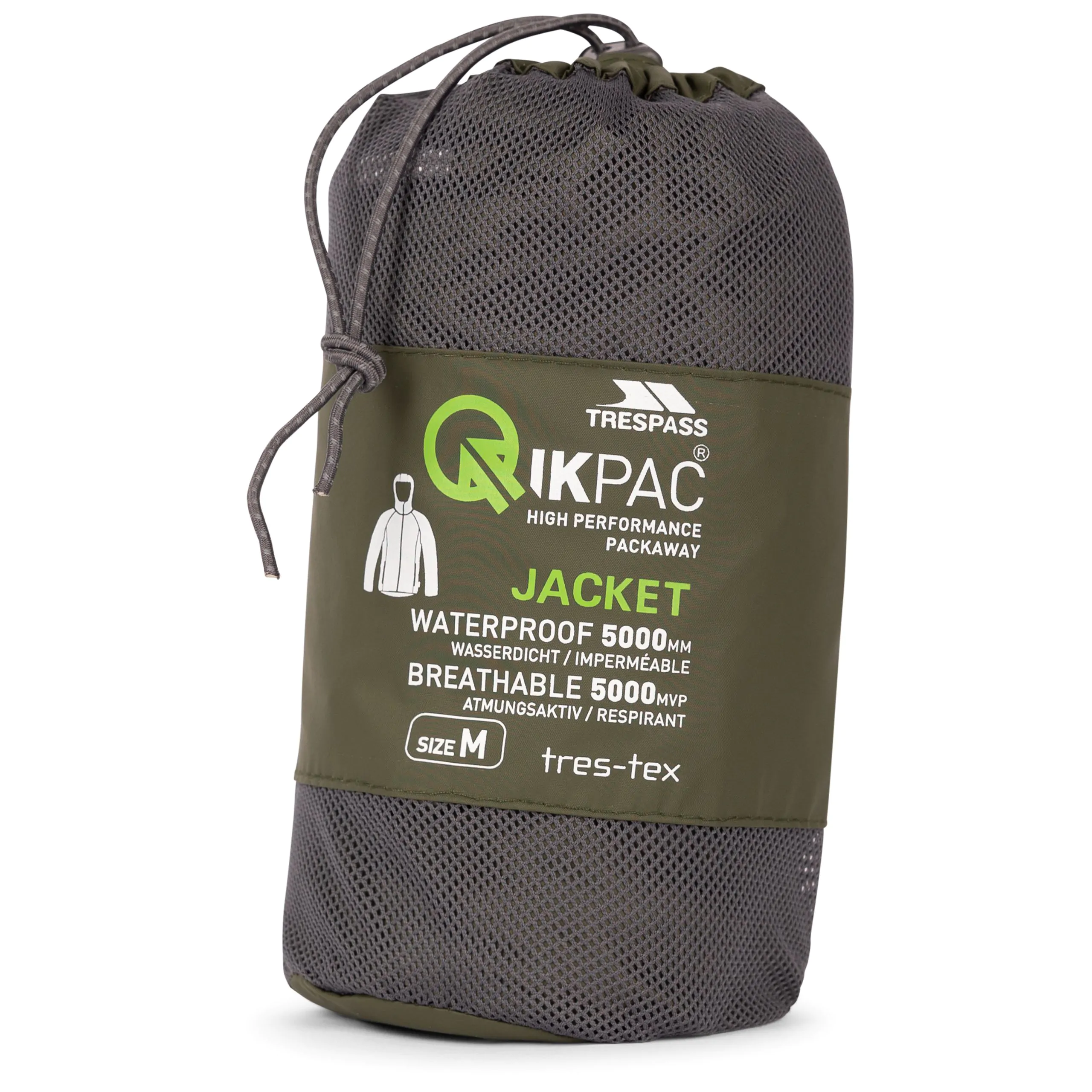 Qikpac X Adults Unisex Waterproof Packaway Jacket in Moss - Image 5