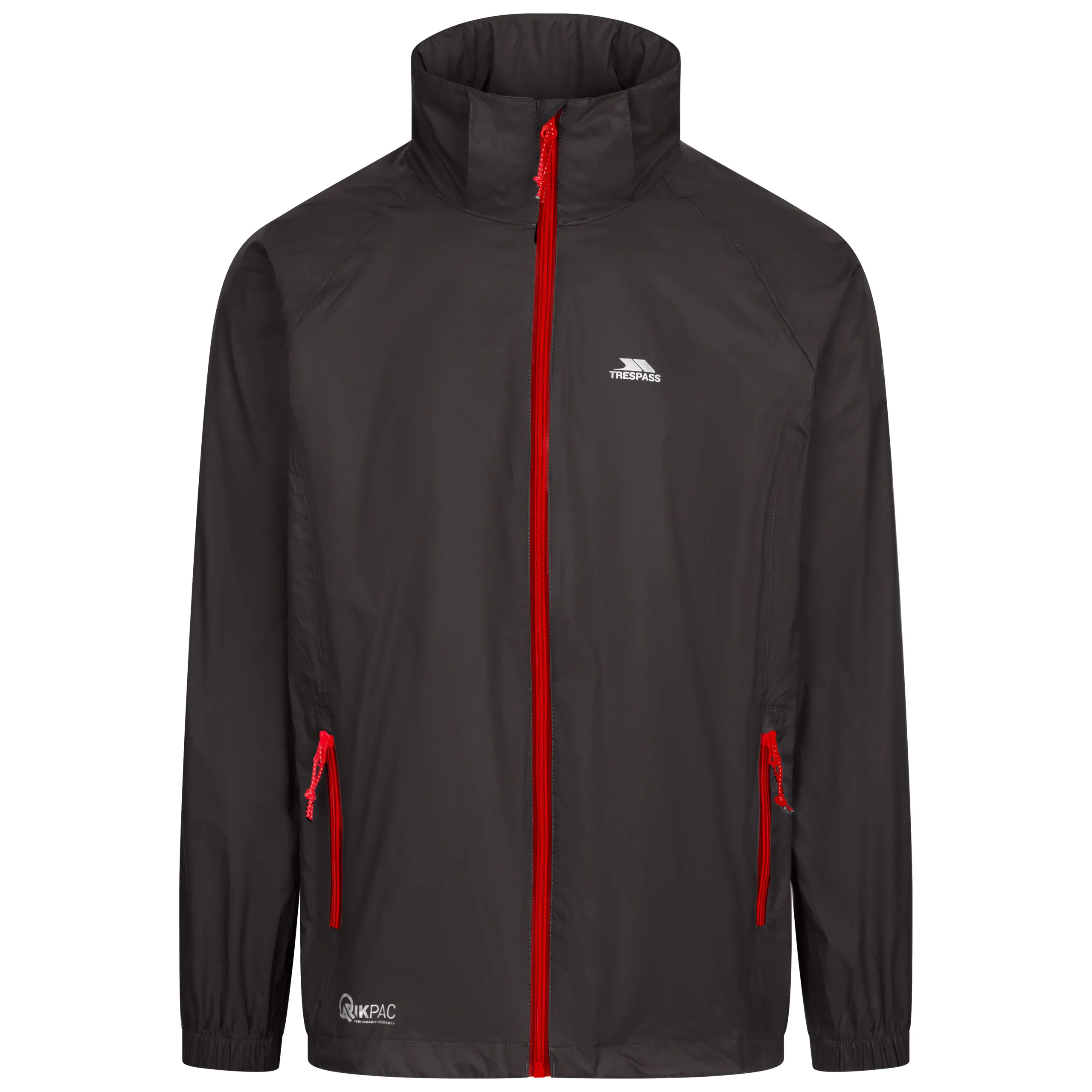 Qikpac X Adults Unisex Waterproof Packaway Jacket in Black with Red
