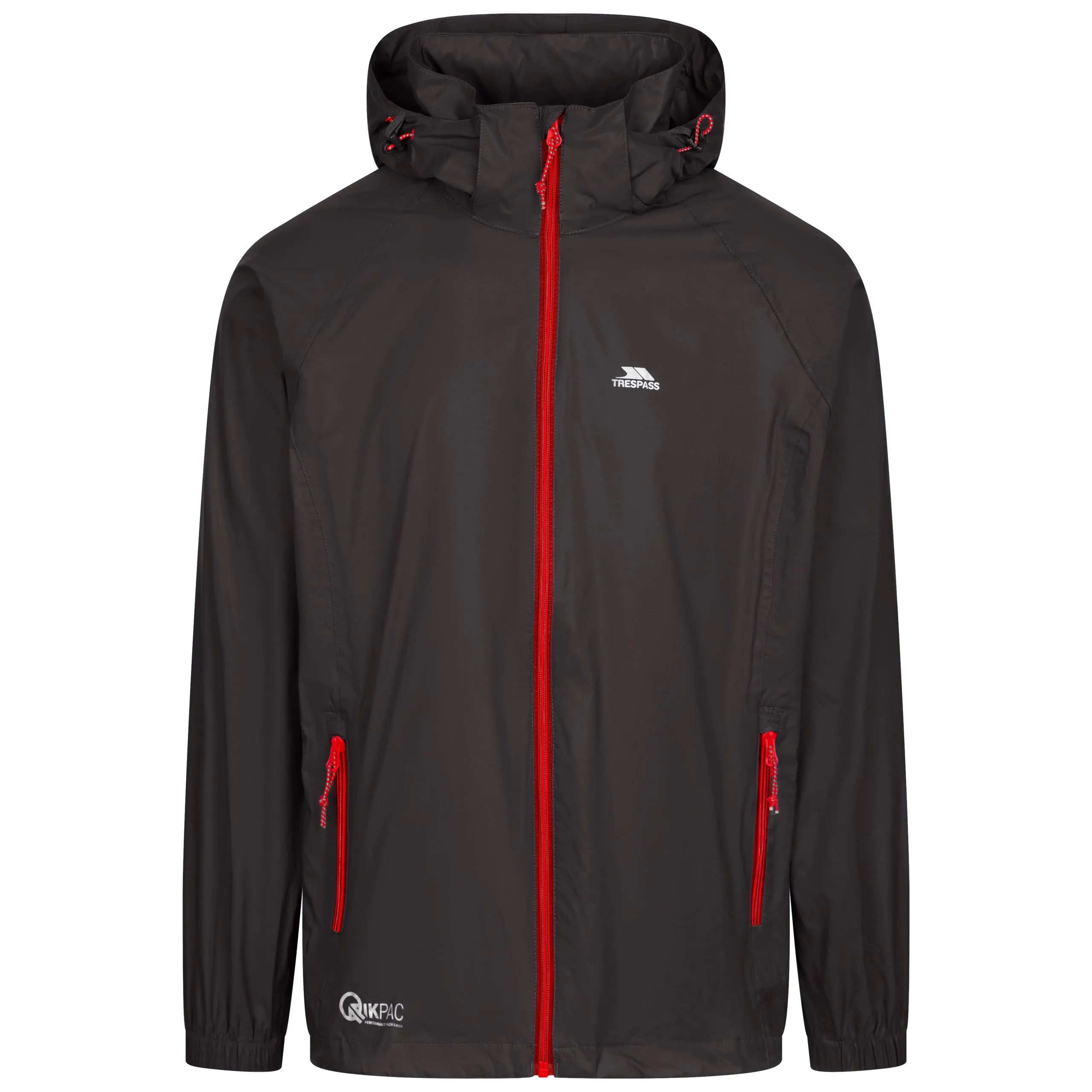 Qikpac X Adults Unisex Waterproof Packaway Jacket in Black with Red - Image 3