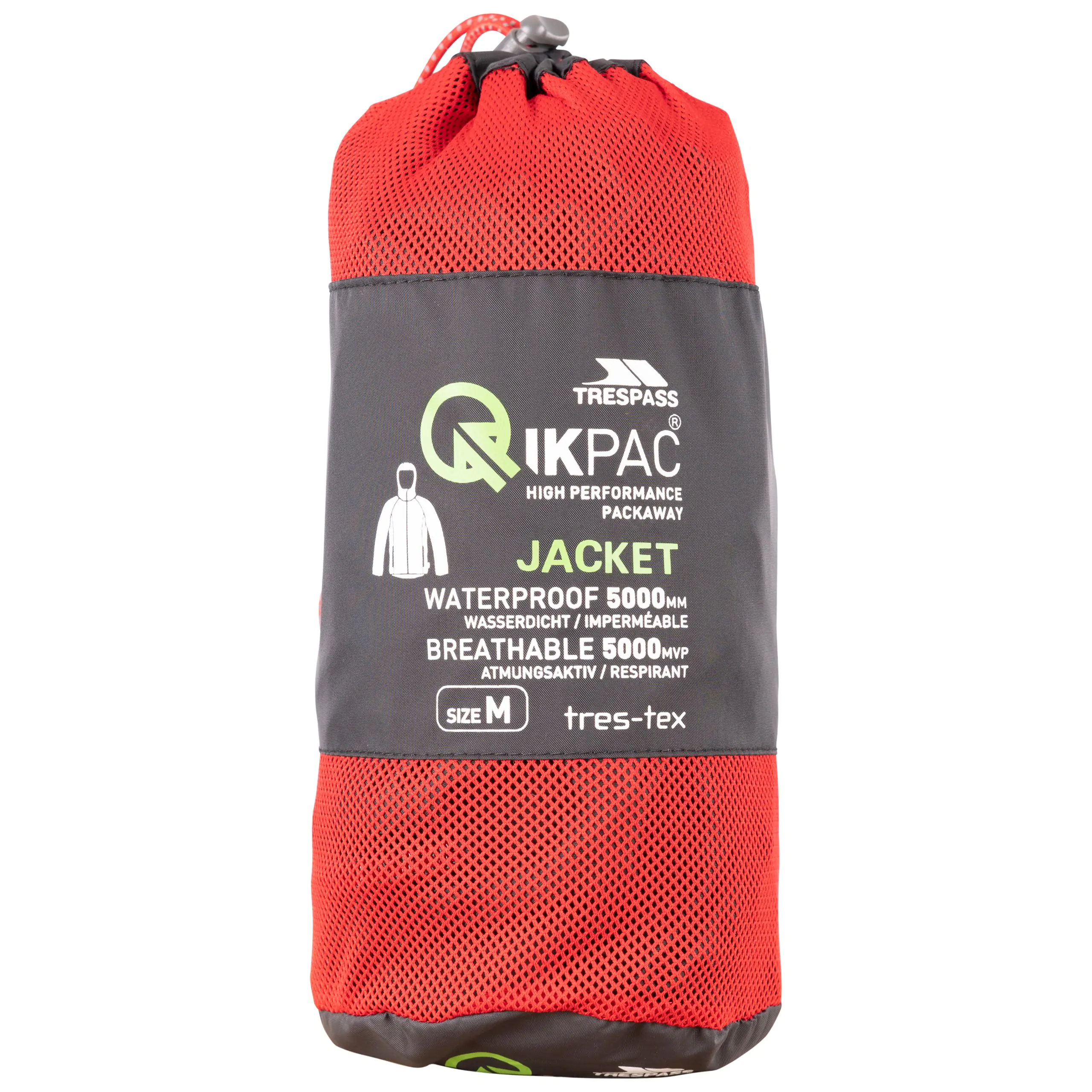 Qikpac X Adults Unisex Waterproof Packaway Jacket in Black with Red - Image 5