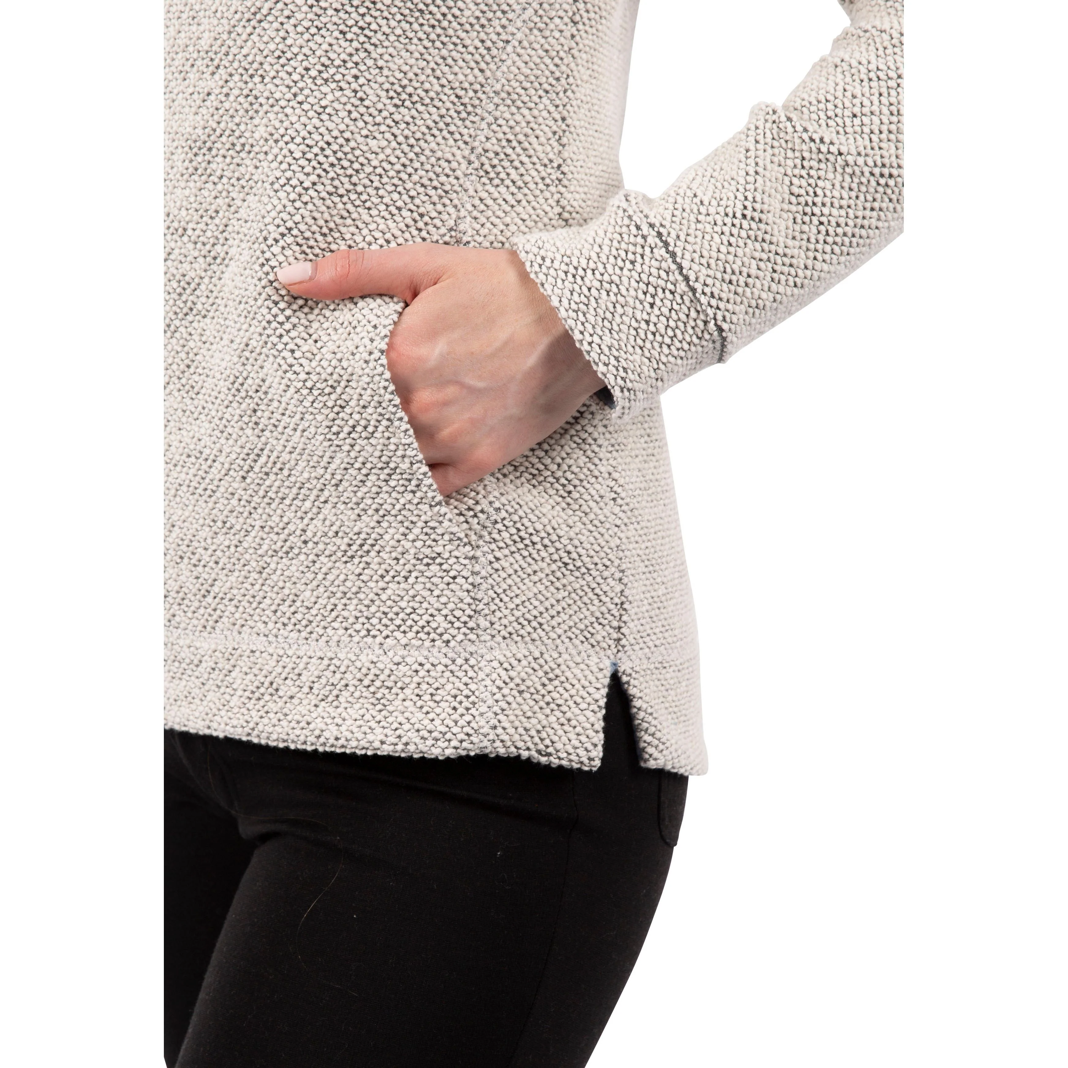 Ronee Women's Full Zip Knitted Hoodie in Off White Denim Blue - Image 3
