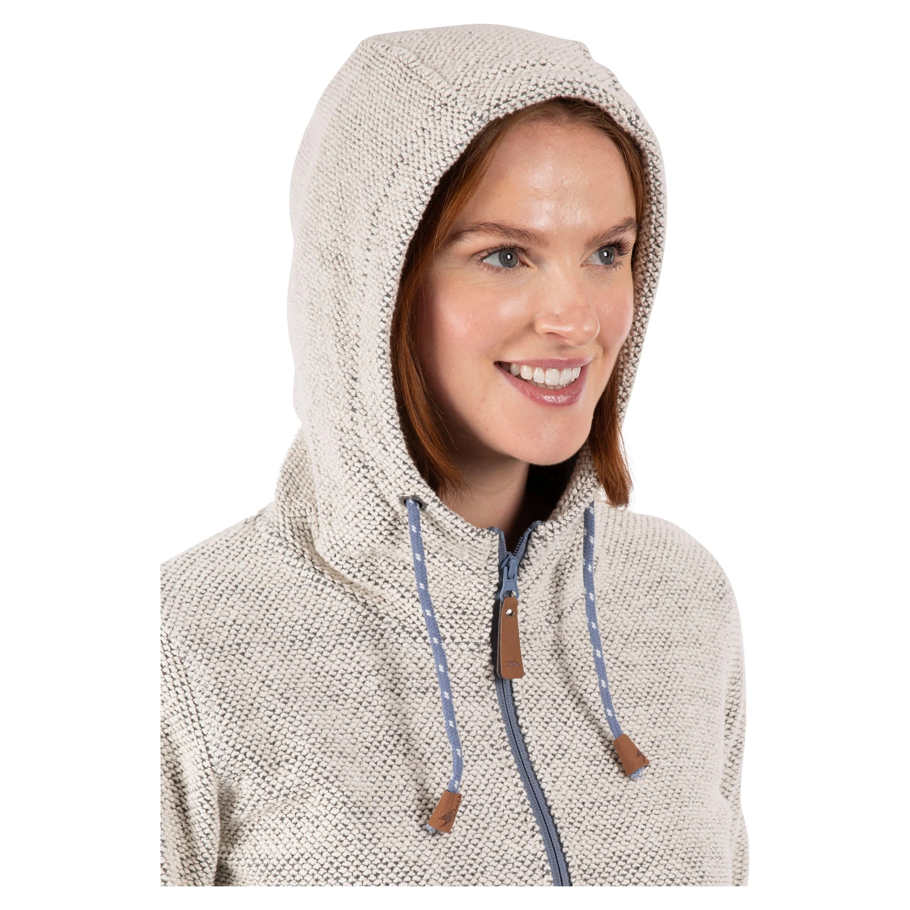 Ronee Women's Full Zip Knitted Hoodie in Off White Denim Blue - Image 5