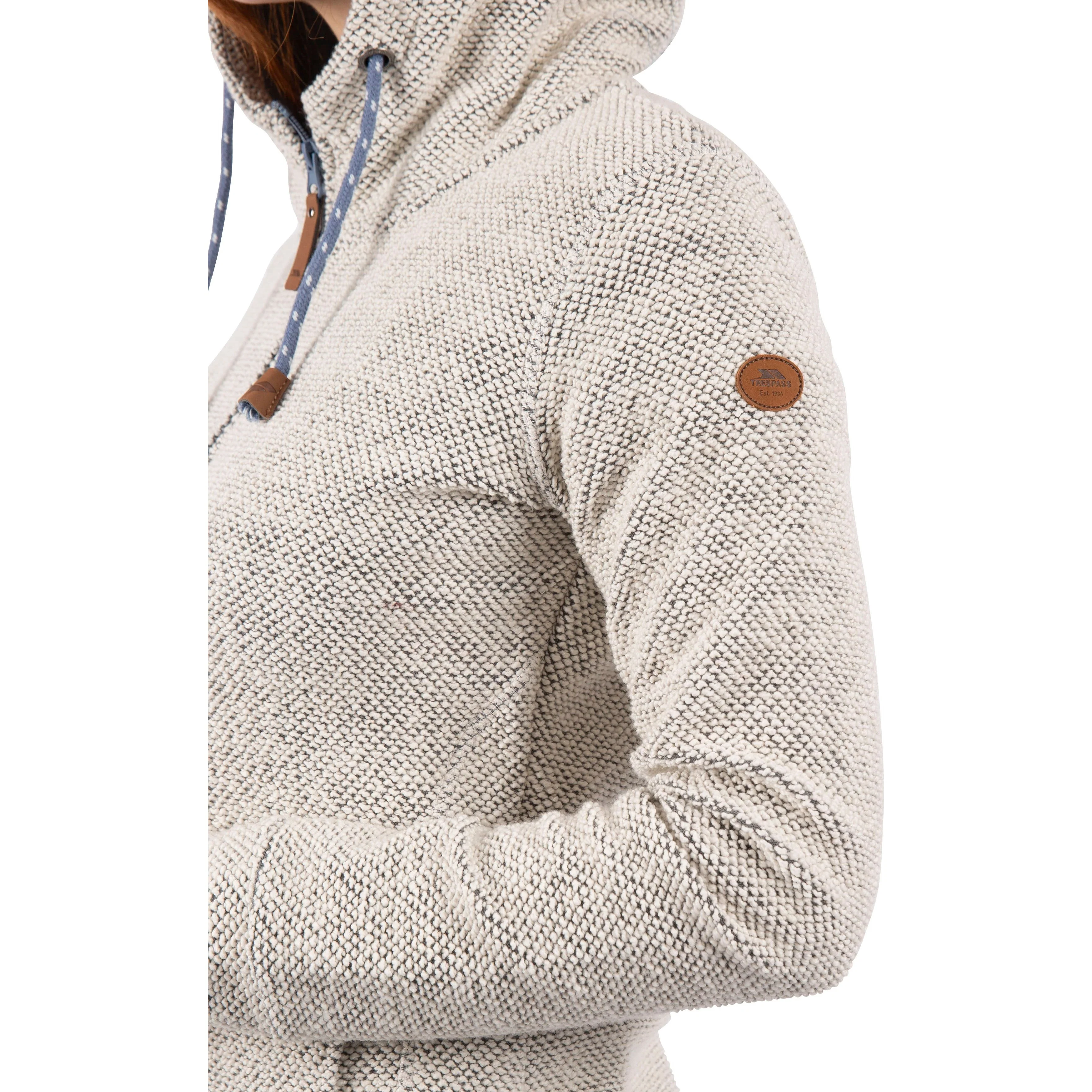 Ronee Women's Full Zip Knitted Hoodie in Off White Denim Blue - Image 7