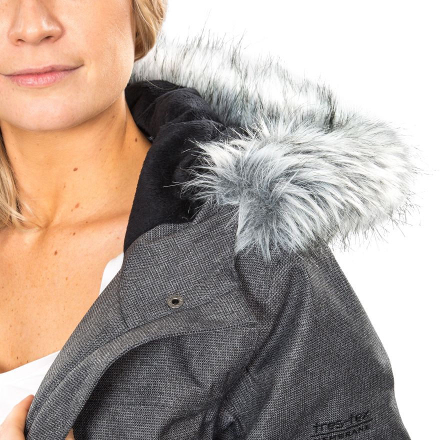 Thundery Women's Waterproof Padded Parka Jacket in Black, Silver & Grey - Image 7