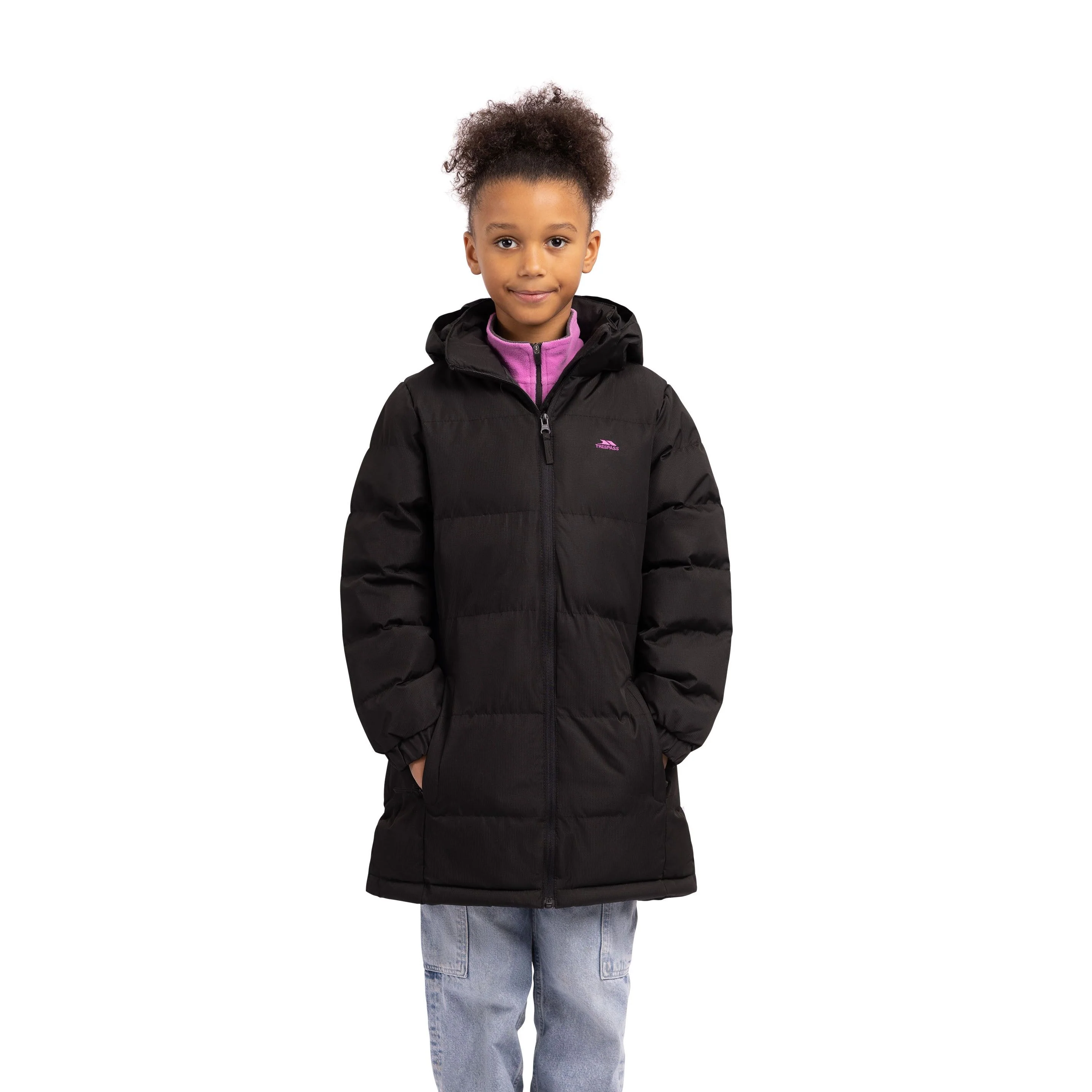 Tiffy Girls Padded Longer Length Waterproof Casual Jacket in Black