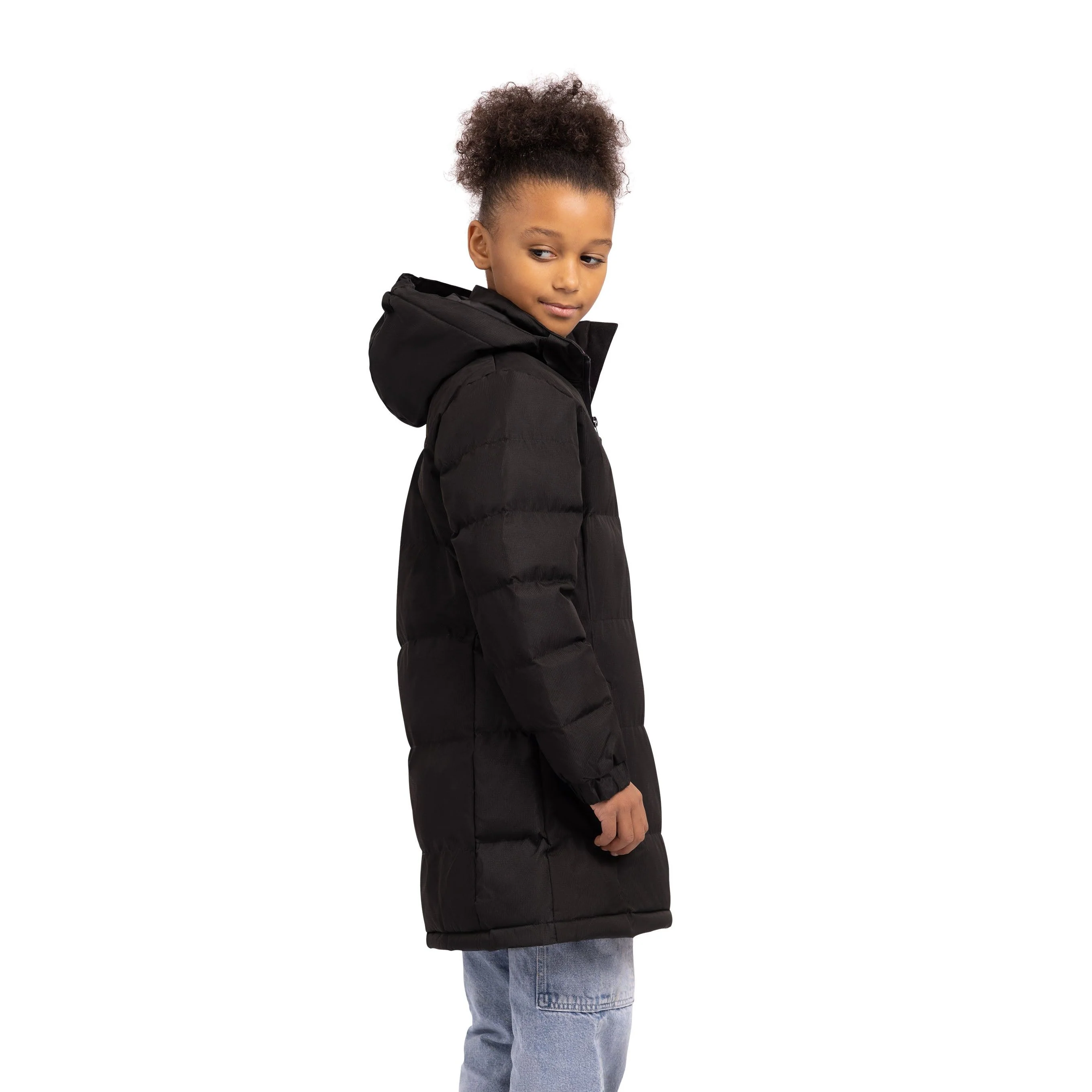 Tiffy Girls Padded Longer Length Waterproof Casual Jacket in Black - Image 4