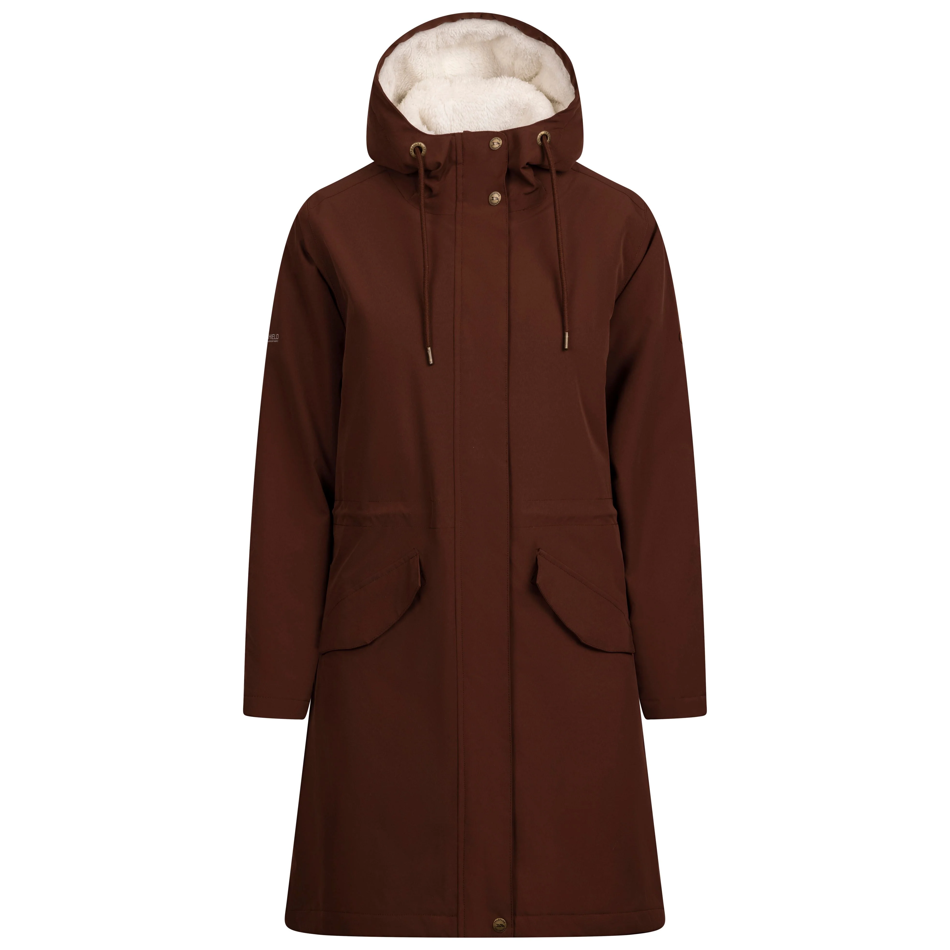 Vailsom Womens Longer Length Padded Fleece Lined Waterproof Jacket in Chestnut - Image 2