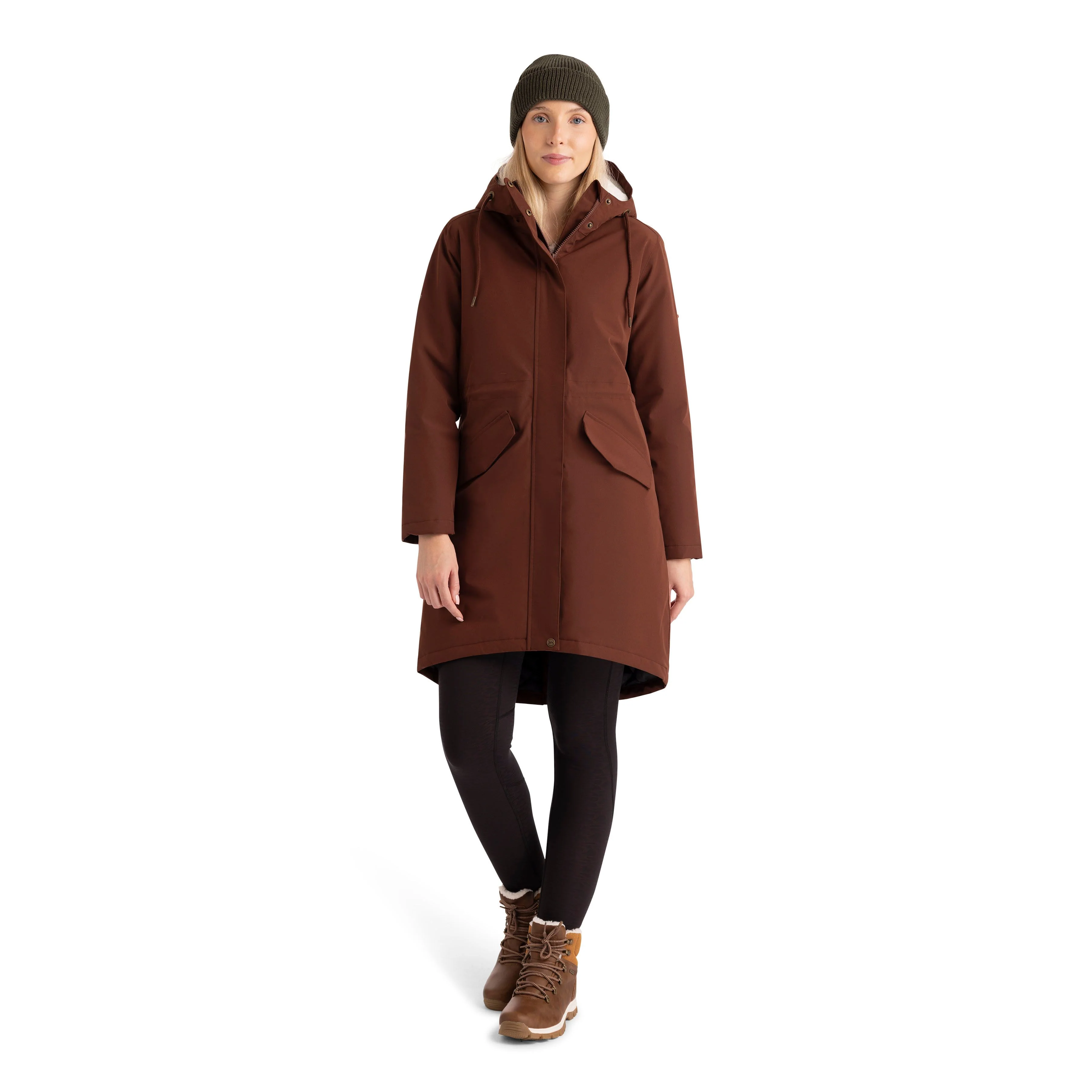 Vailsom Womens Longer Length Padded Fleece Lined Waterproof Jacket in Chestnut - Image 3