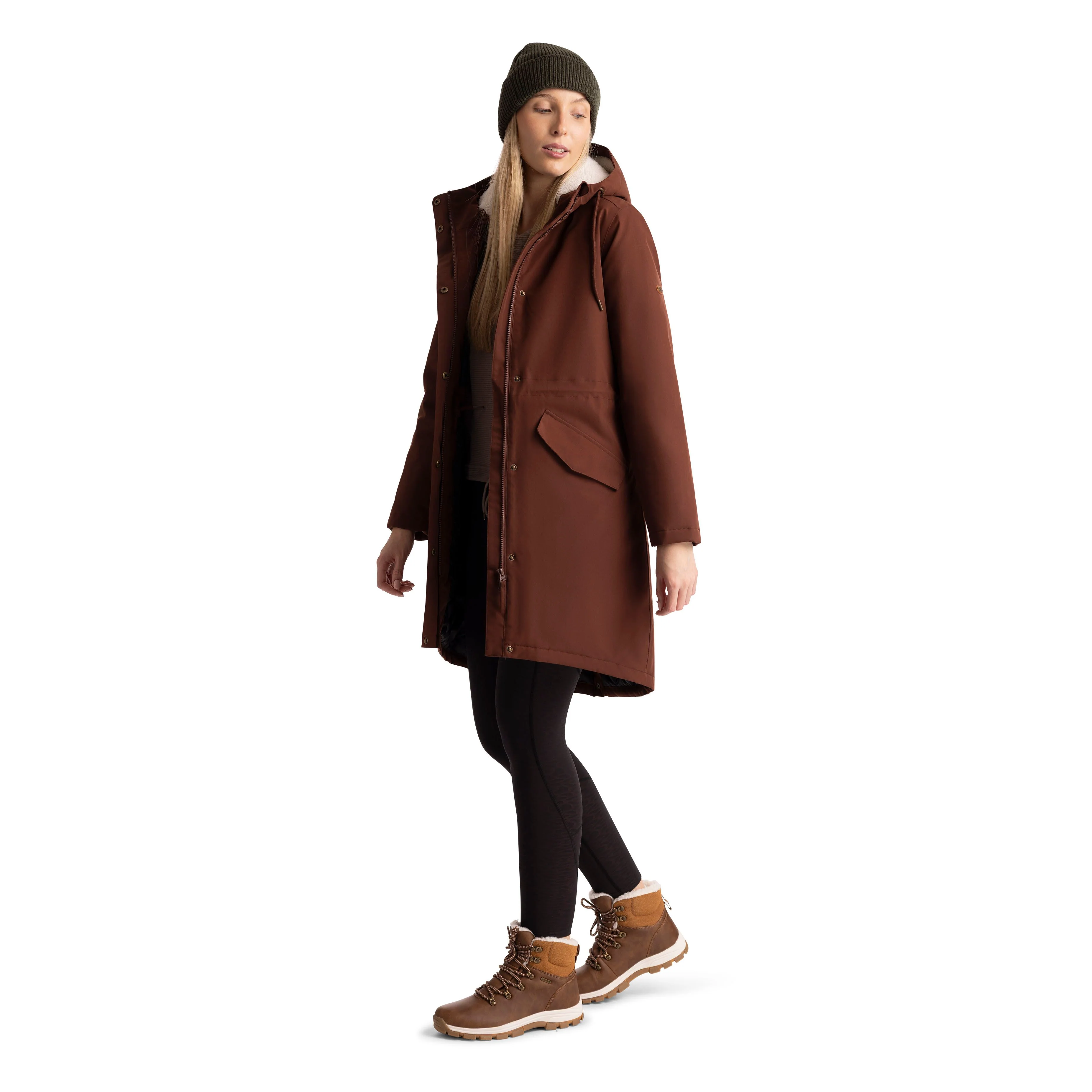 Vailsom Womens Longer Length Padded Fleece Lined Waterproof Jacket in Chestnut - Image 6